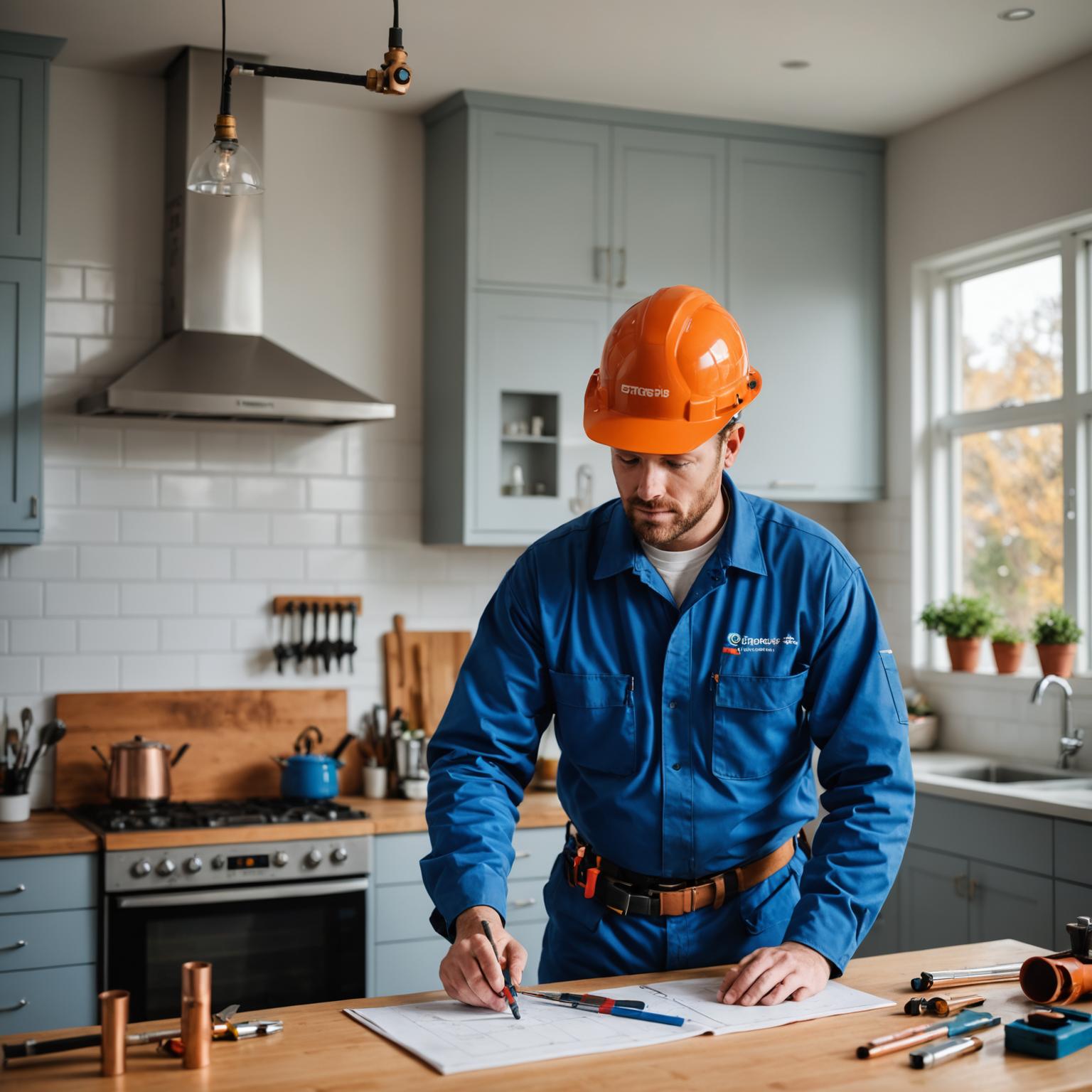 Professional plumber working on residential piping