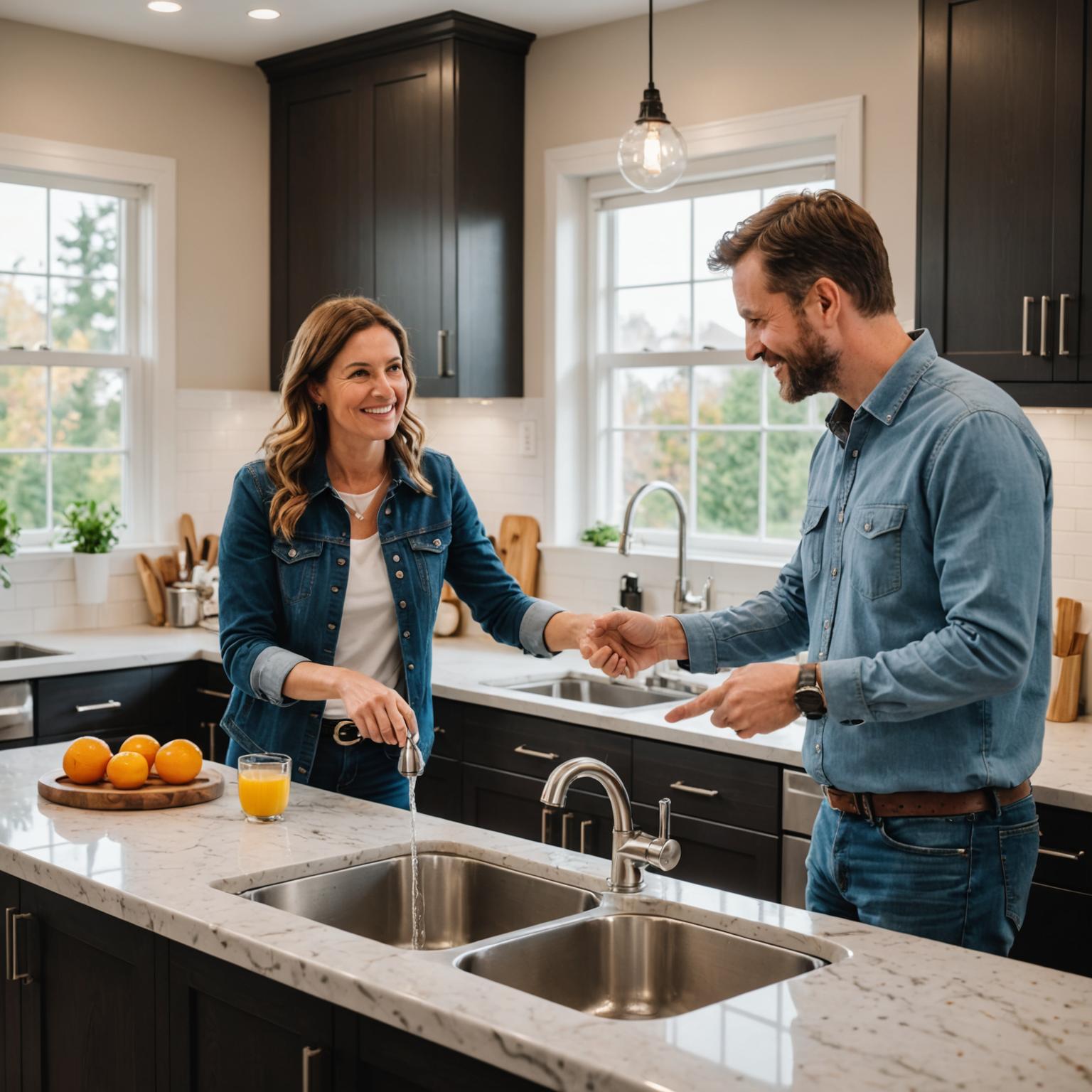 Plumber discussing work with a homeowner