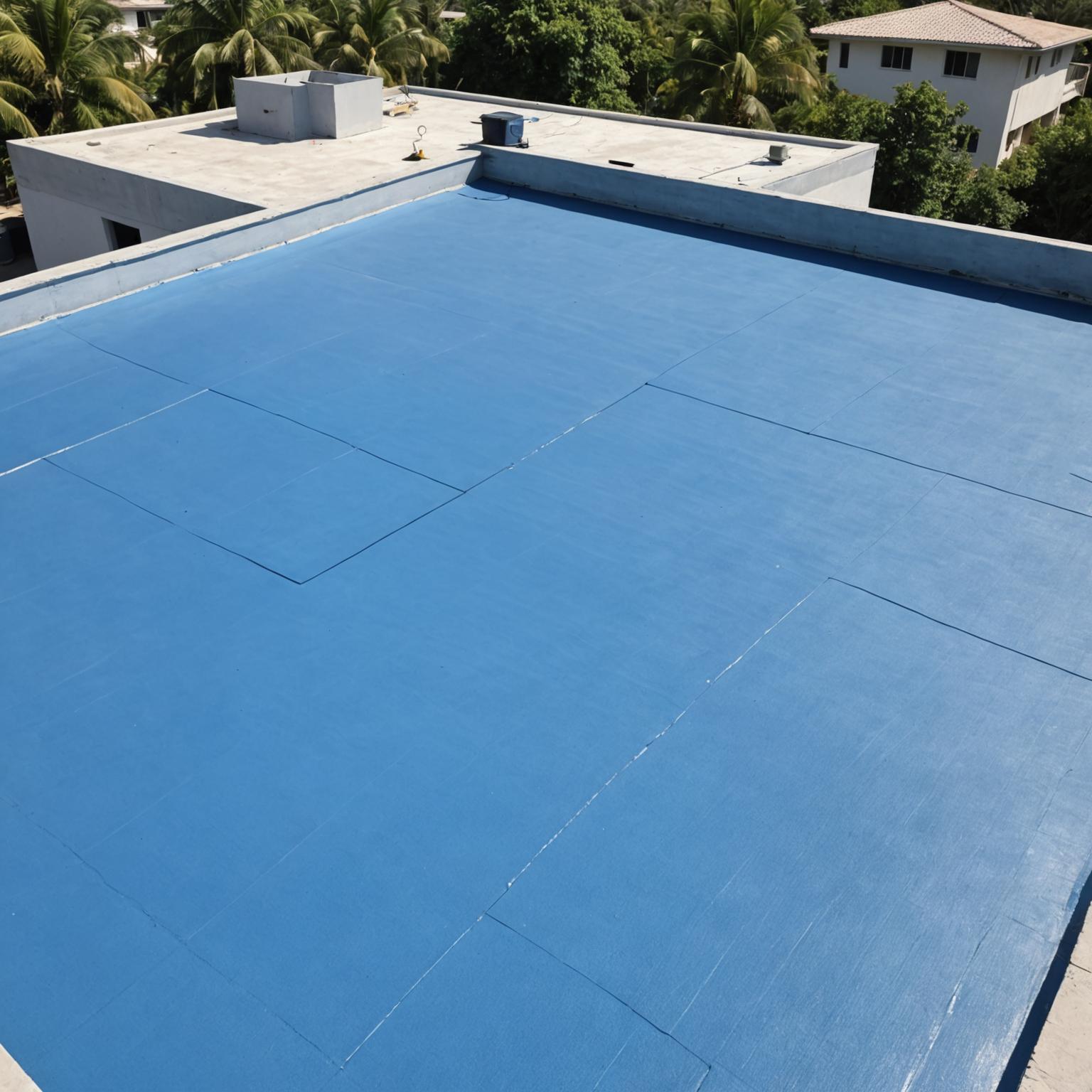 Roof waterproofing work in progress