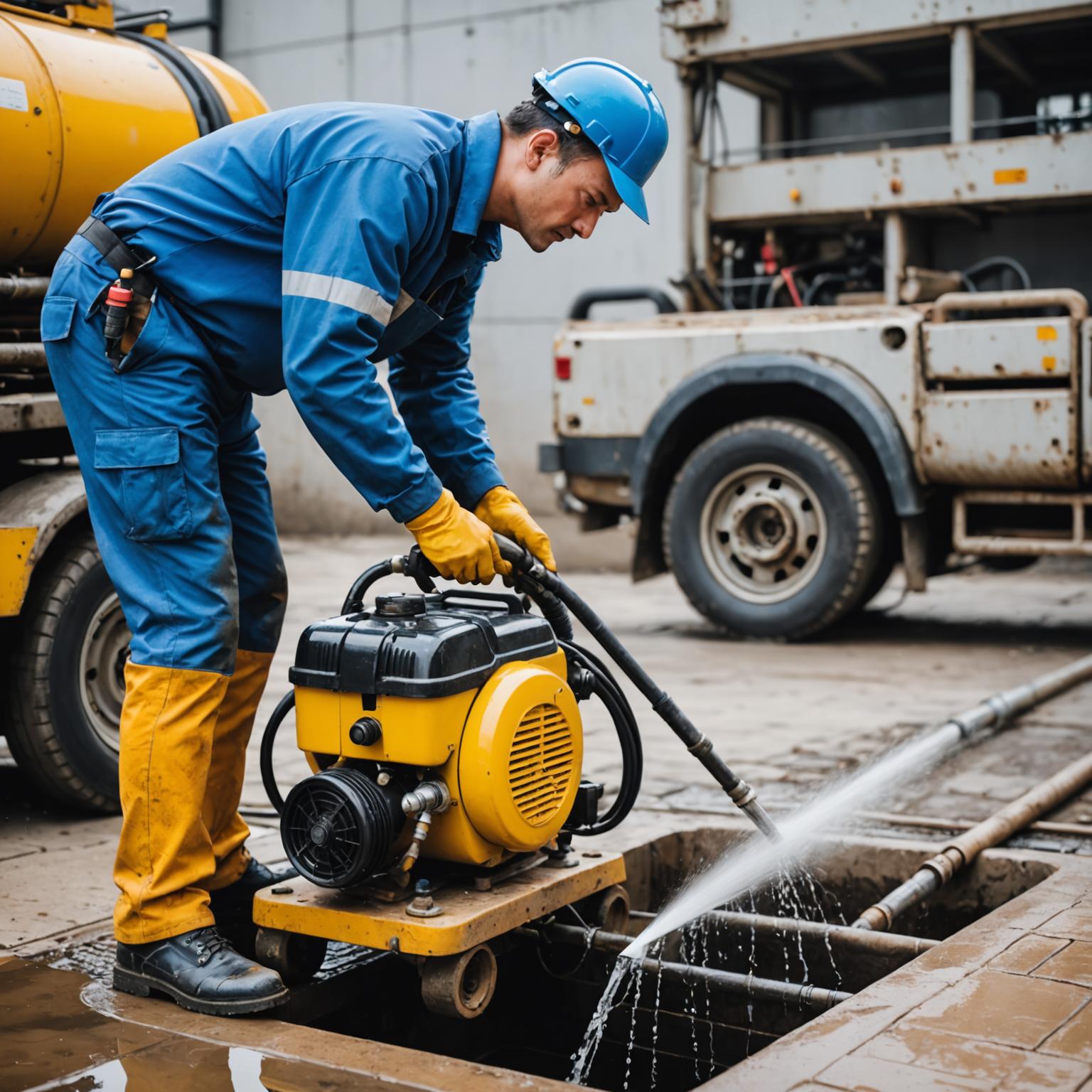 Drain cleaning equipment in use