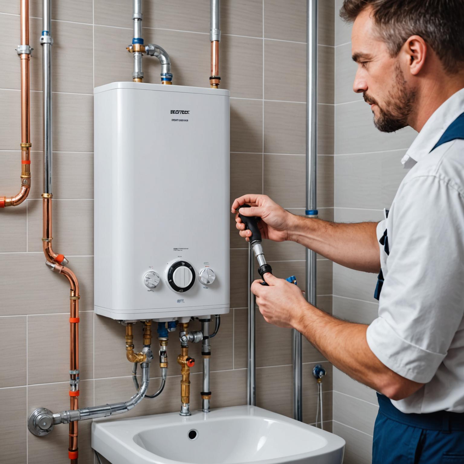Water heater installation in a modern bathroom