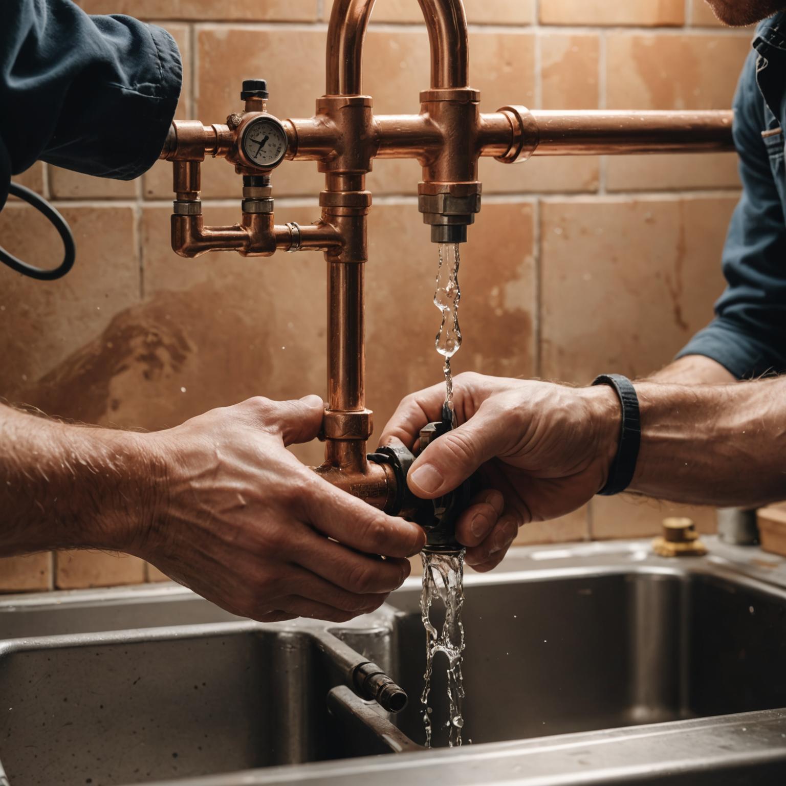 Technician repairing a burst pipe